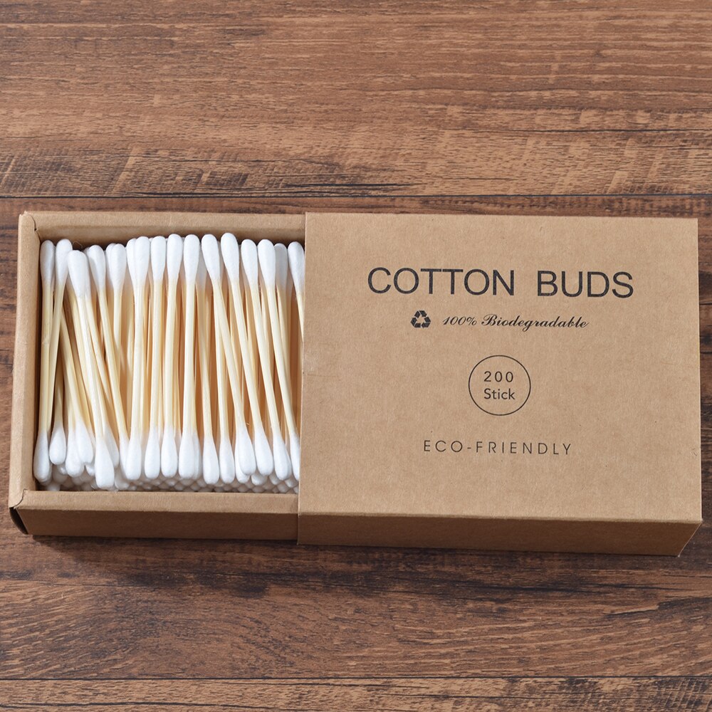 Cotons-tiges en bambou à Double tête sans plastique, bâtonnets en bois pour le maquillage des adultes, nettoyage des oreilles et du nez, outil de soins de santé, 200 pièces/boîte