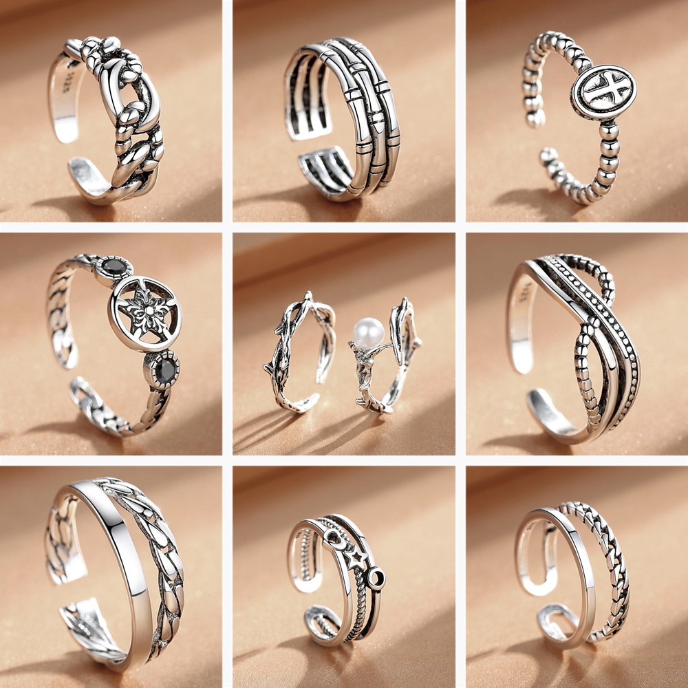 NEHZY 925 bague en argent Sterling de creux femme bijoux de réglable rétro couronne Zircon perle Couple anneau