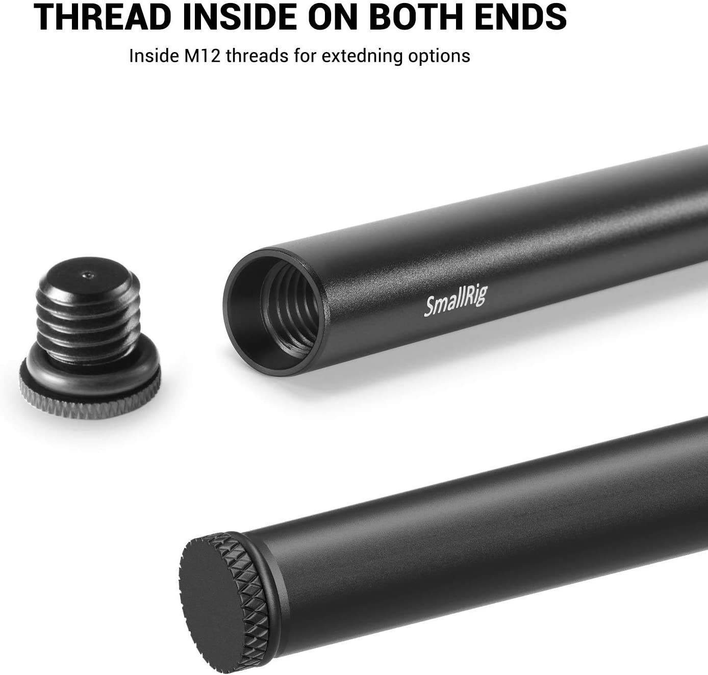 SmallRig 2pcs 15mm Black Aluminum Alloy Rod (M12-40cm) 16 inch Long Rods - 1054