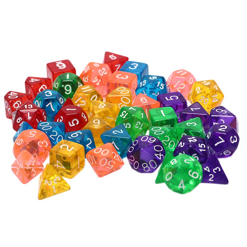 7 Stks/partij Transparante Dobbelstenen Set D4,D6,D8,D10,D10 %,D12, d20 6 Kleuren Verschillende Kleur