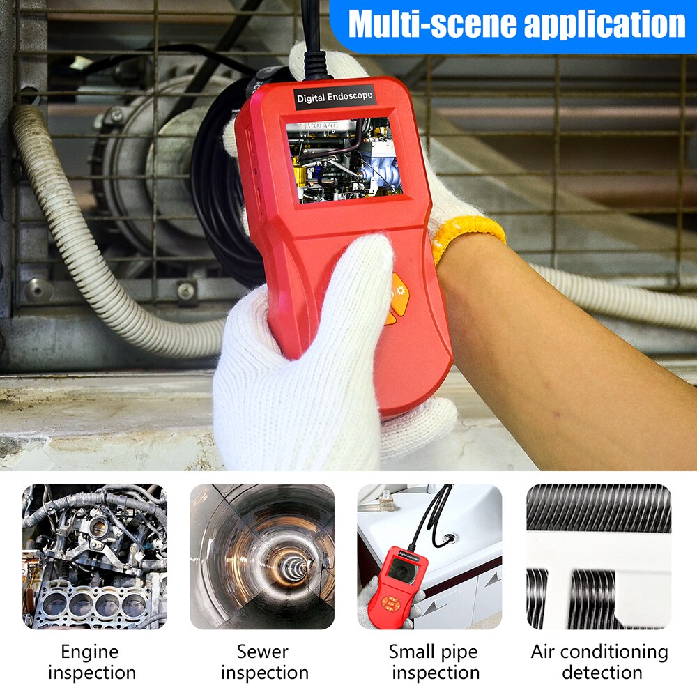 Abedoe 2.4 inch industriële endoscoopcamera 720p inspectiecamera voor autoreparatiegereedschap harde buis draagbare auto-endoscoop