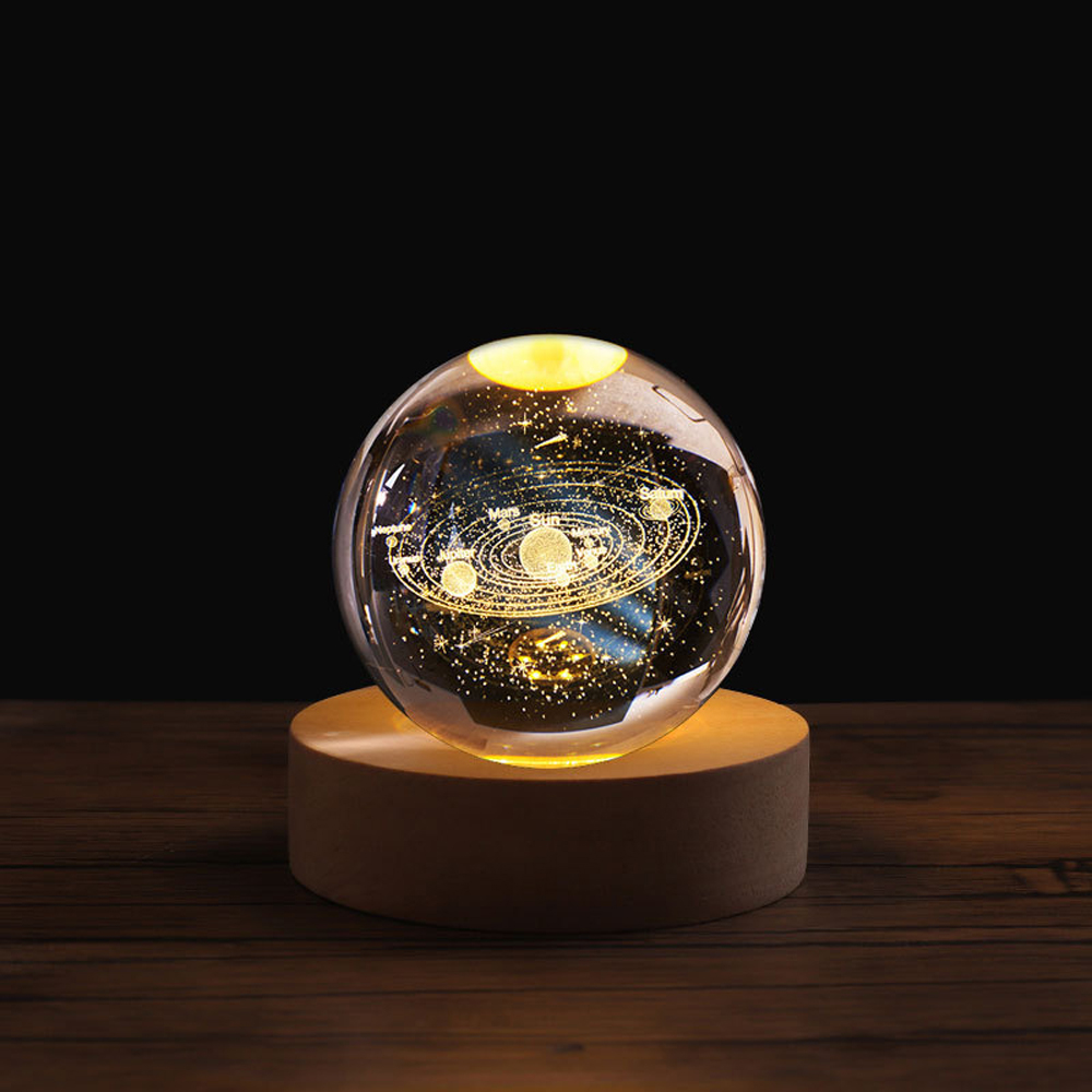 Aesthetic Moon Crystal Sphere Clear Glass Galaxy Globe Night Light Crystal Ball Lamp Desktop Decoration Home Ornament: Light Grey