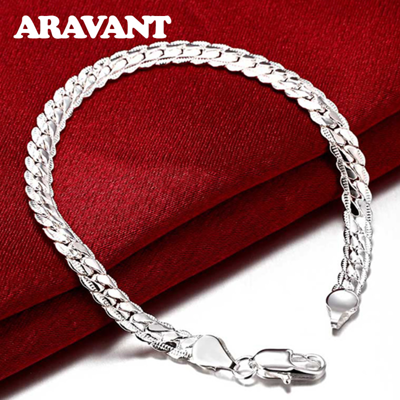 Pulseira de prata masculina, bracelete 925 de 5mm 20cm de prata para presentes