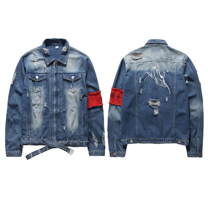 Men's Jean Jackets Streetwear Hip Hop Bomber Jacket Denim Jacket Men Brand Ripped Denim Jackets Casual Coat: XXL