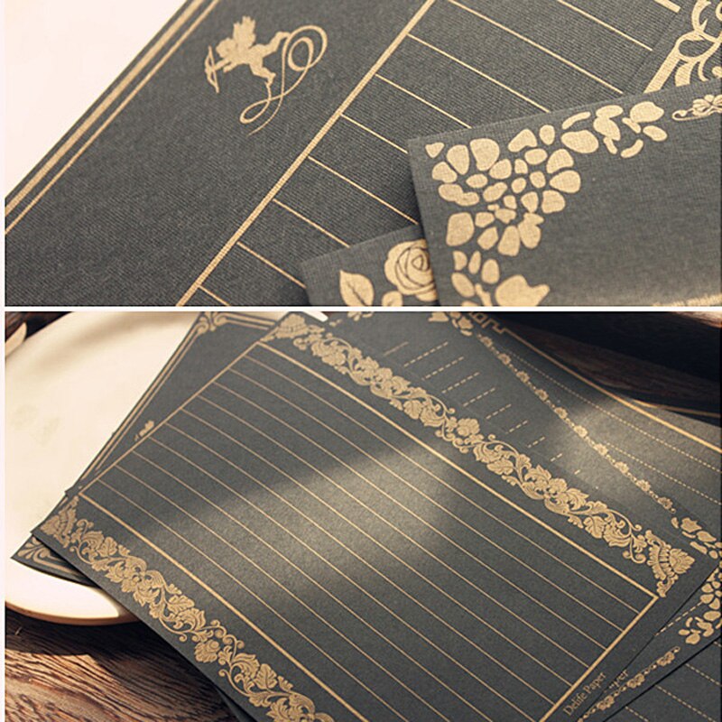 Papel kraft com 16 folhas de letras, escrita e design vintage de flor, letreiro, carta, desenho, esboço, papelaria