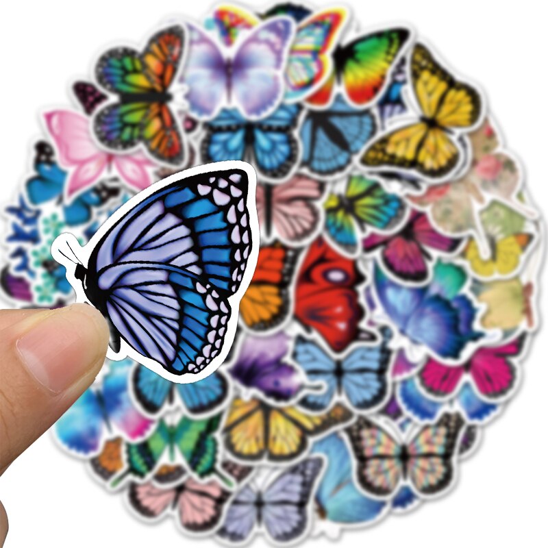 50pcs Butterfly Stickers for Laptop Skateboard Guitar Suitcase Stationery Fridge Bottle Decals DIY Stickers Toys: 25 pcs