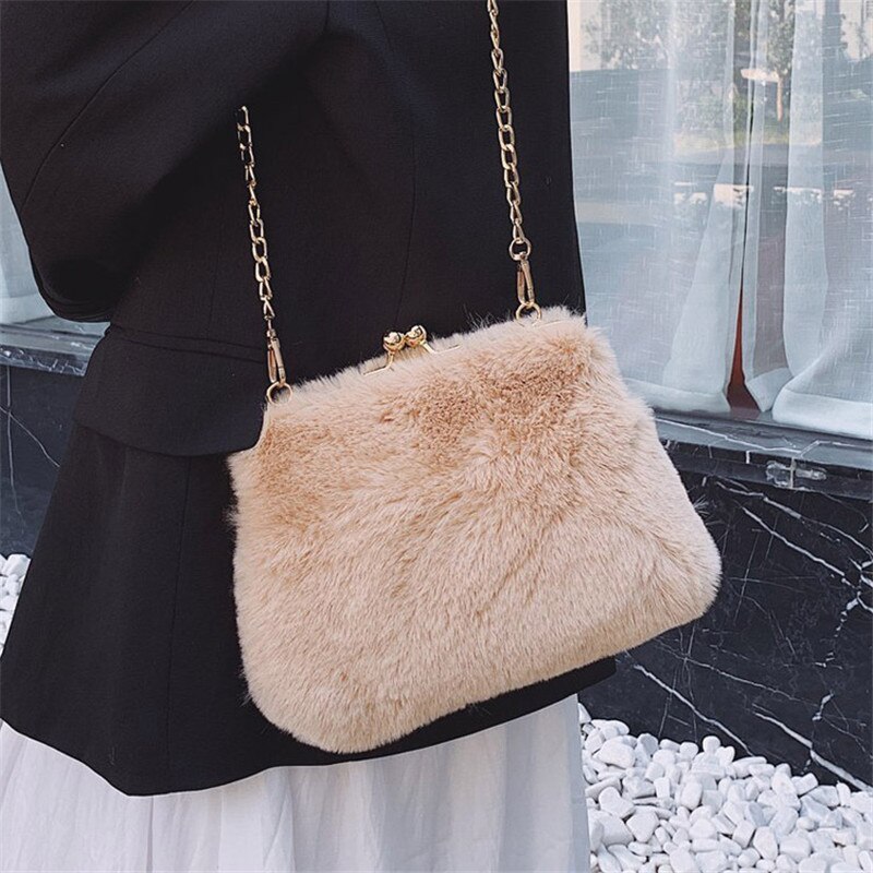 Winter schattige clip imitatiebont meisjes avondtassen dames crossbody tassen zachte pluche dames messenger bags dames handtassen