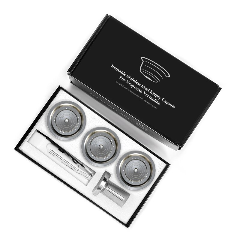 Small Cup 70ML Refillable Stainless Steel Nespresso Vertuo Coffee Pod Capsules Tamper Set For Nespresso Vertuo Plus Coffeeware: 3 capsules 1 tamper