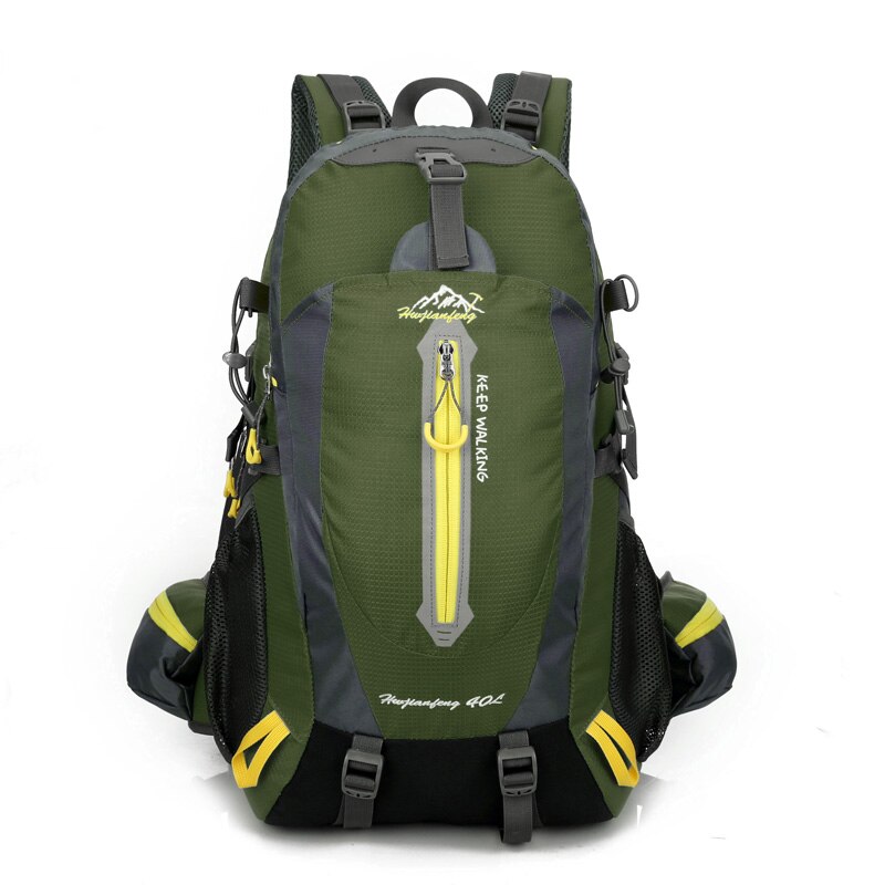 Udendørs rygsæk 40l rejser klatring rygsække vandtæt rygsæk bjergbestigning taske nylon camping vandrerygsæk: Militærgrøn