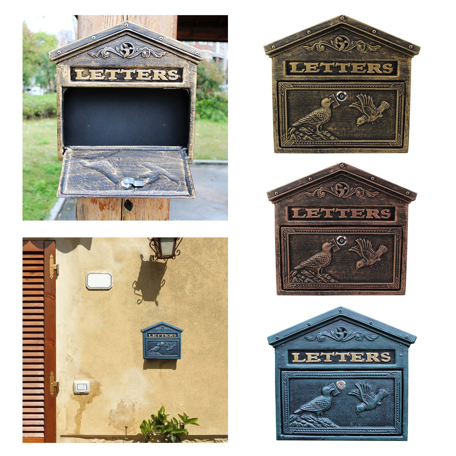 Waterproof pastoral style mailbox Retro Metal Wall Mounted Mailbox Bucket Newspaper Letter Box Post Garden Decor Box