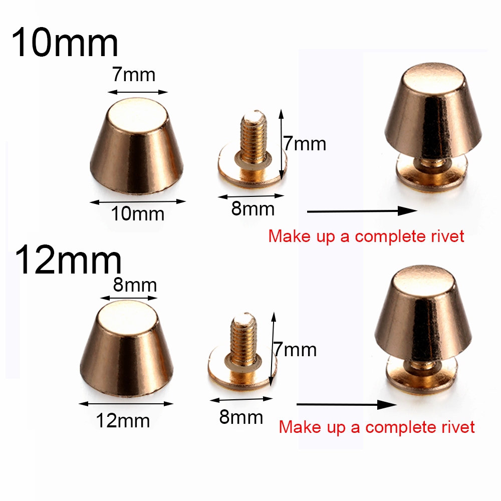 10 juegos de remaches traseros de tornillo de 10mm/12mm, tachuelas metálicas en forma de cubo, tachuelas de uñas para ropa, artesanía de cuero, bricolaje, cinturón, BILLETERA, piezas de decoración