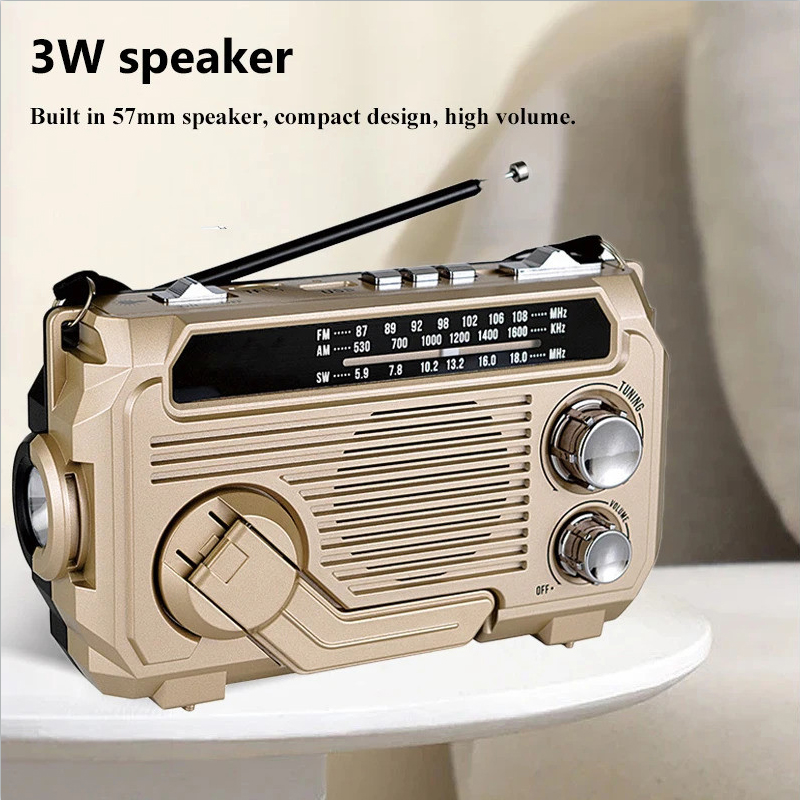 Portable Retro Solar Rechargeable Radio AM/FM/SW Outdoor Receiver Wireless Digital Multi-Band Shortwave Radio With Flashlight