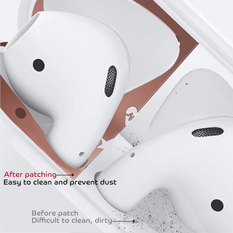 Etiqueta protectora de polvo de Metal para Airpods 2 1 pegatina protectora de piel para auriculares Airpods de Apple