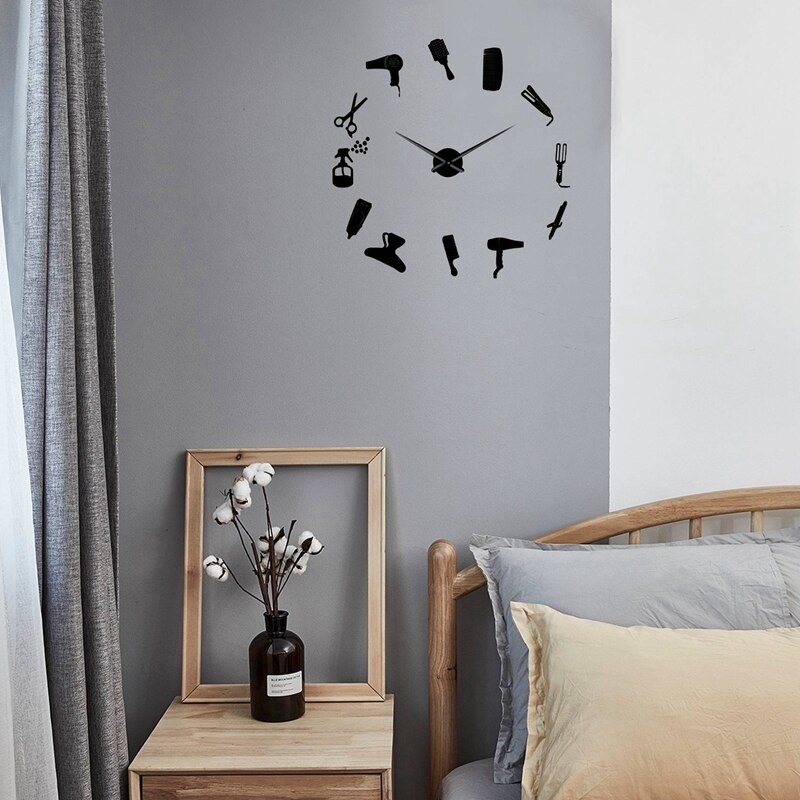 Diy Barber Shop Giant Wall Clock with Mirror Effect Barber Toolkits Decorative Frameless Clock Watch Hairdresser Barber Wall Art