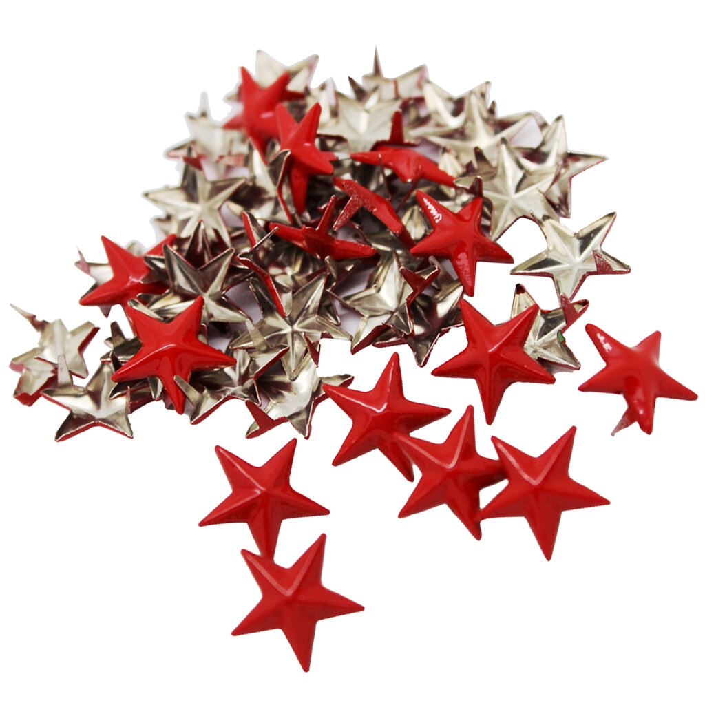 Métal rouge étoiles goujons Rivets Punk pointes taches pour maroquinerie bricolage paquet de 50 pour vêtements, sacs, jean, chaussures, chapeaux décoration
