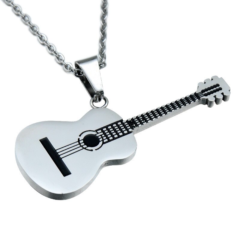 Colliers avec pendentif de guitare, Hip-hop, chaîne en acier inoxydable, bijoux musicaux à la pour femmes et hommes: Sliver
