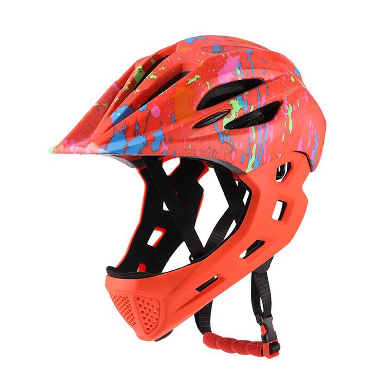 LED Kinder Volle Gesicht Mountainbike Helm Balance Bike Sport Sicherheit Kinder Voll Abgedeckt Helme Downhill Roller BMX Kind 46-53CM: orange color