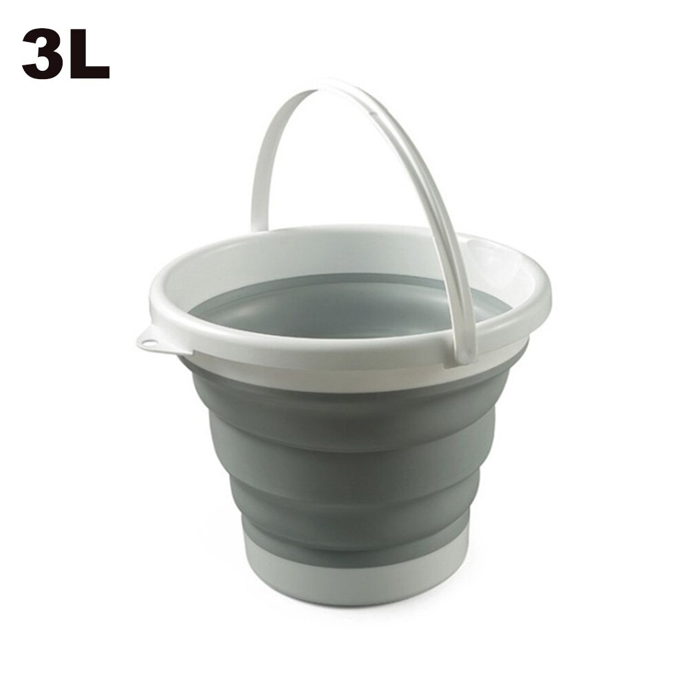 10L Collapsible Bucket 2.6 Gallon Foldable Portable Cleaning Silicone Bucket Space Saving Car Bucket for Garden Camping Fishing: White-Grey 3L