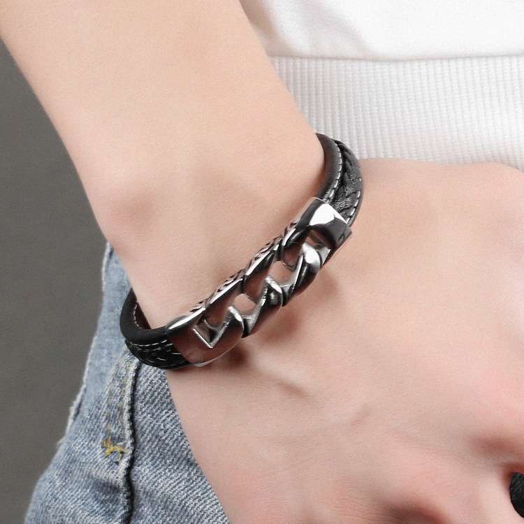 Classic Stainless Steel Bracelets & Bangles Men Chain 215mm Wristband Leather Bracelets Jewelry for Men(BA102063)