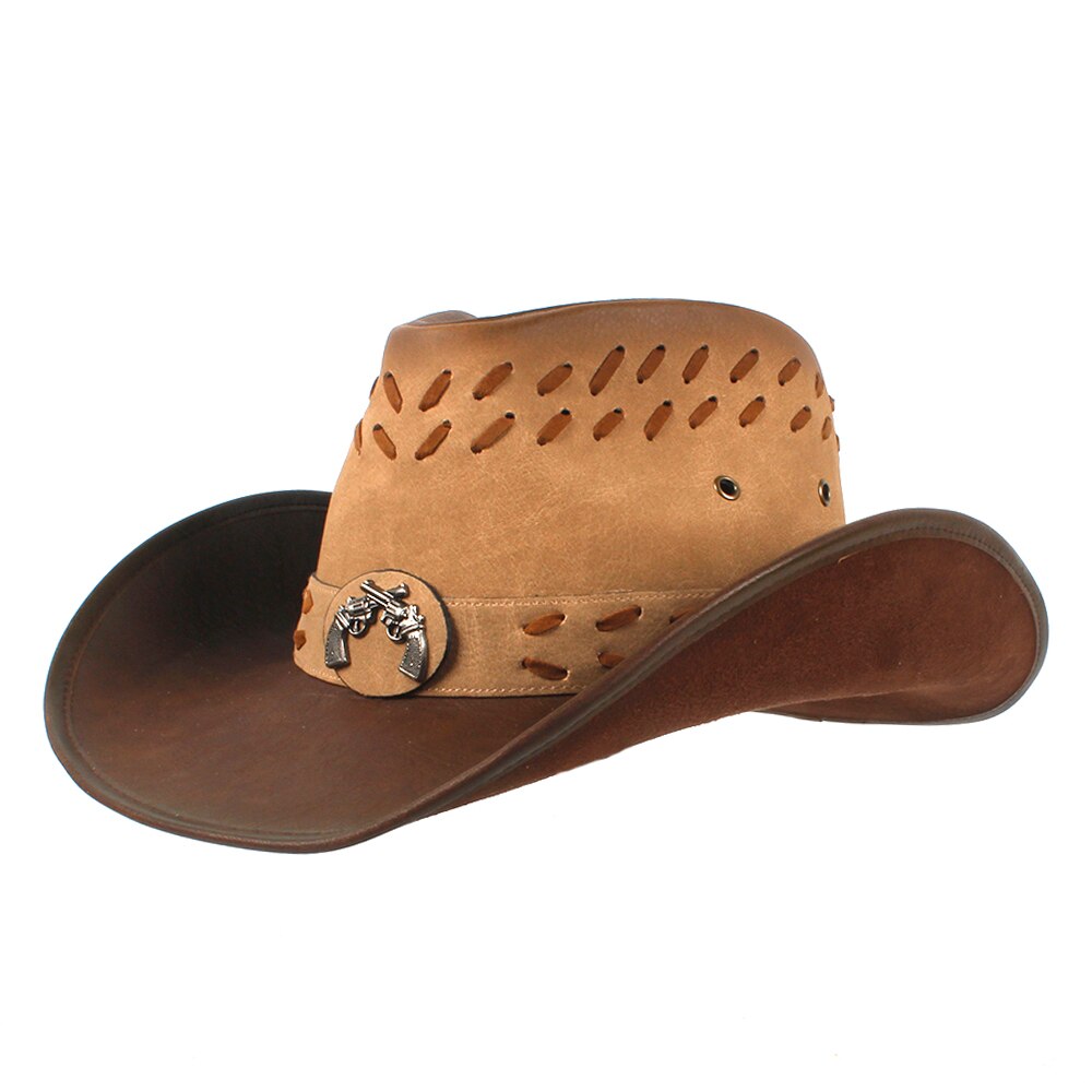 100%  vestlige cowboy hat til læder mænd til far gentleman sombrero hombre jazz caps størrelse 58-59cm: Khaki 2