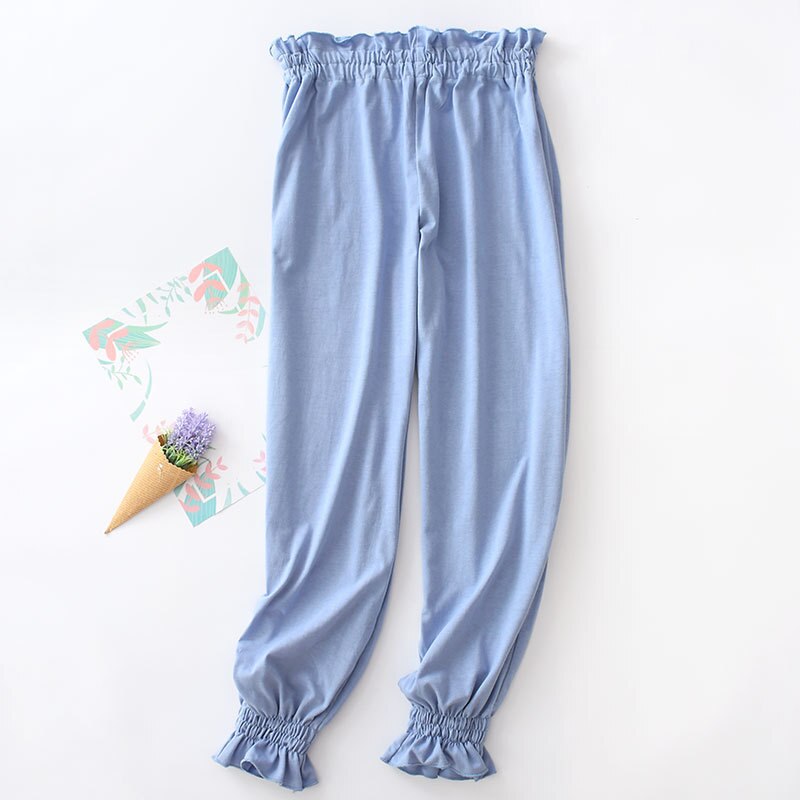 Women&#39;s Loose Pants Sleepwear Trousers Cotton Casual Elastic Waist Ruffle Long Pants Homewear Full Length Women Sleep Bottoms