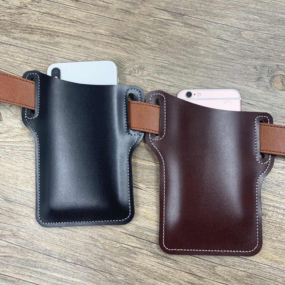 PU Leather Men Cellphone Belt Loop Holster Case Waist Bag Leather Phone Wallet Vintage Belt Bag Mobile Phone Protective Sheath