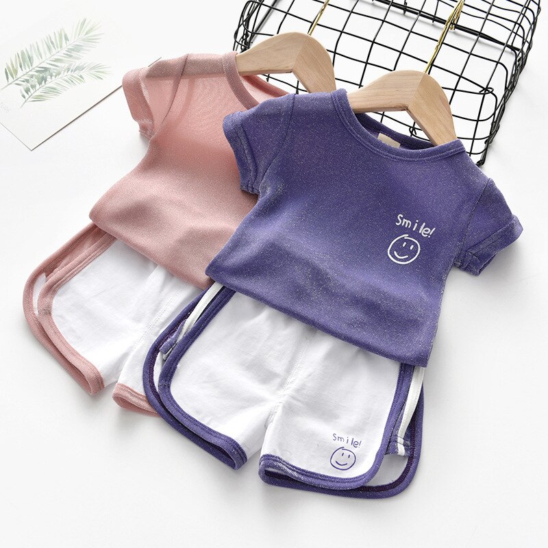 Summer Girl Children's Clothing Set Toddler Baby Girls Cotton 2 Piece Outfits Sets Short-Sleeve Tops Shorts 2 3 4 5 6 7 8 Year