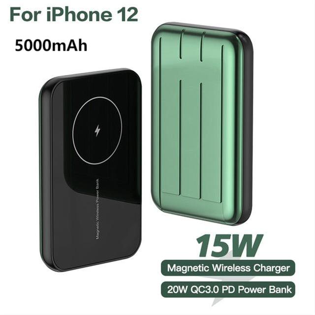 20W Fast Magnetic Wireless Portable Charger For Magsafe Charger Power Bank For iphone 12 xaiomi Mobile Battery Large Capacity: green 5000mAh