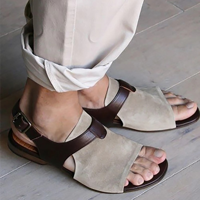 Sandalias romanas informales para hombre, zapatos planos Retro de Punta abierta para playa, sandalias de gladiador con cinturón y hebilla, talla grande, verano,: lightgrey / 46