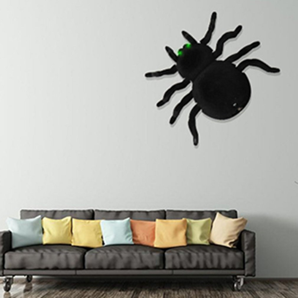 Electronic pet Remote Control Simulation tarantula Eyes Shine smart black Spider 4Ch Halloween RC Tricky Prank Scary Toy