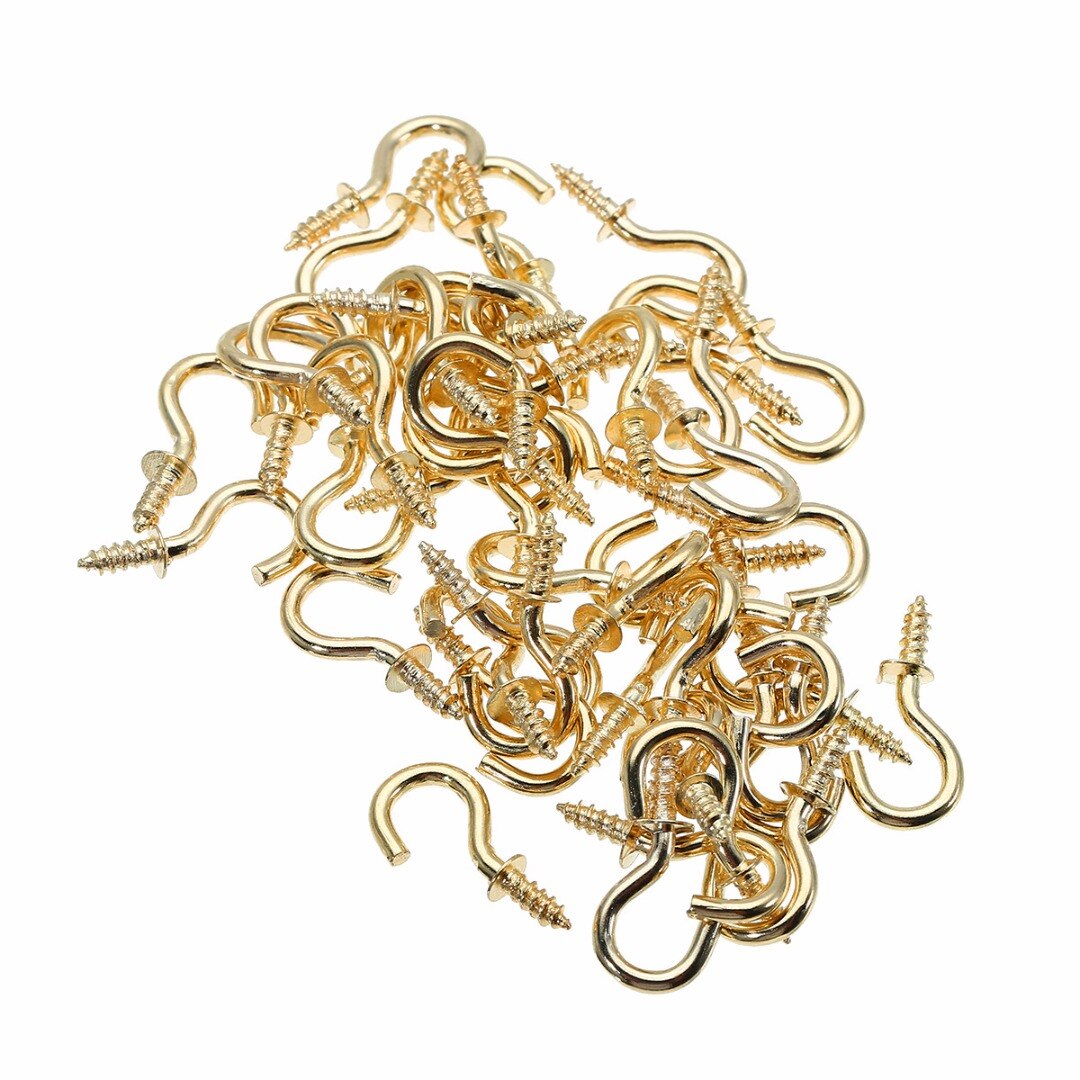 50pcs/lots Brass Cup Hooks Screws Hanger Hook For Picture,Coat,Key Jewelry Display Hanging Hardware 1/2&#39;&#39; /1&#39;&#39; /3/4&#39;&#39; 3 Sizes