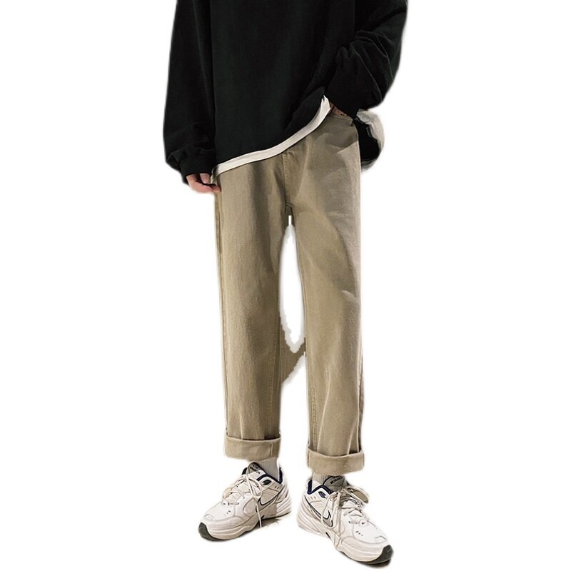 Green Khaki Beige Jeans Men Cotton Casual Jeans Men Streetwear Loose Hip Hop Straight Denim Pants Mens Trousers M-2XL