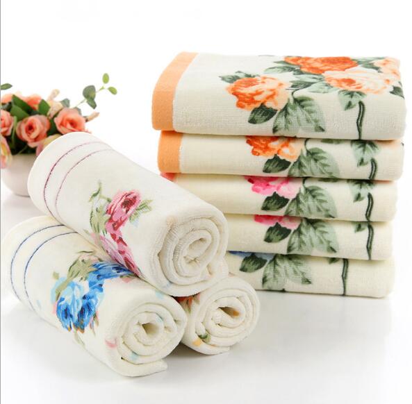 34*74 cm ansigtshåndklæde med bomuldstryk, badeværelse blomsterhåndklæde