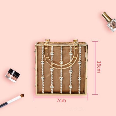 Bolsa de design dourada para mulheres, bolsa feminina com enfeite de pérolas, corrente de mão para casamento, de noiva: 6