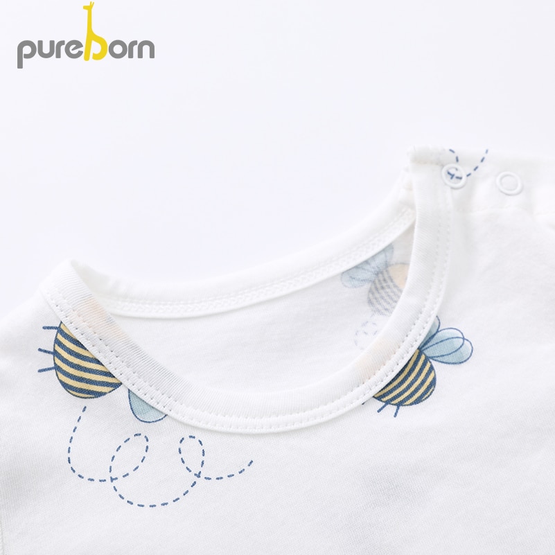 Pureborn 2-Pack Pasgeboren Unisex Baby Tees Cartoon Bijen Baby Jongen Meisje T-shirts Katoen Korte Mouw Tops Kleding Zomer kleding