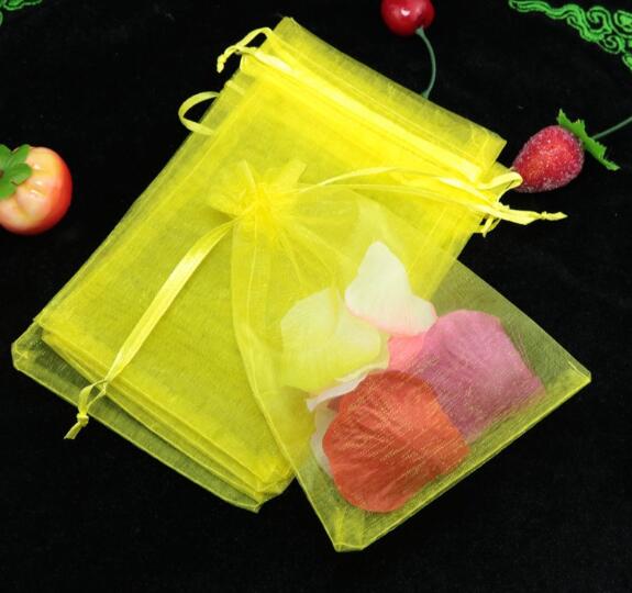 10*15cm gennemsigtige poser slik chokolade emballage lille smykkeskrin organza poser favorisere poser med snoretræk: Gul