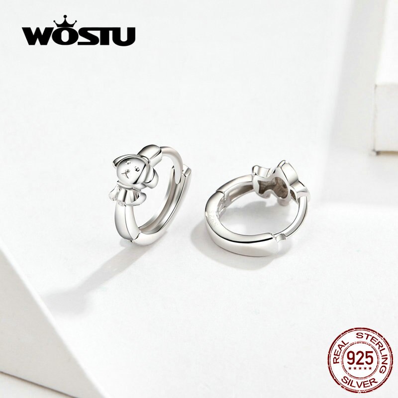 WOSTU Puppy Hond Hoepel Oorbellen 100% 925 Sterling Zilver Kleine Oorbellen Voor Vrouwen Wedding Zilver 925 Sieraden CQE662