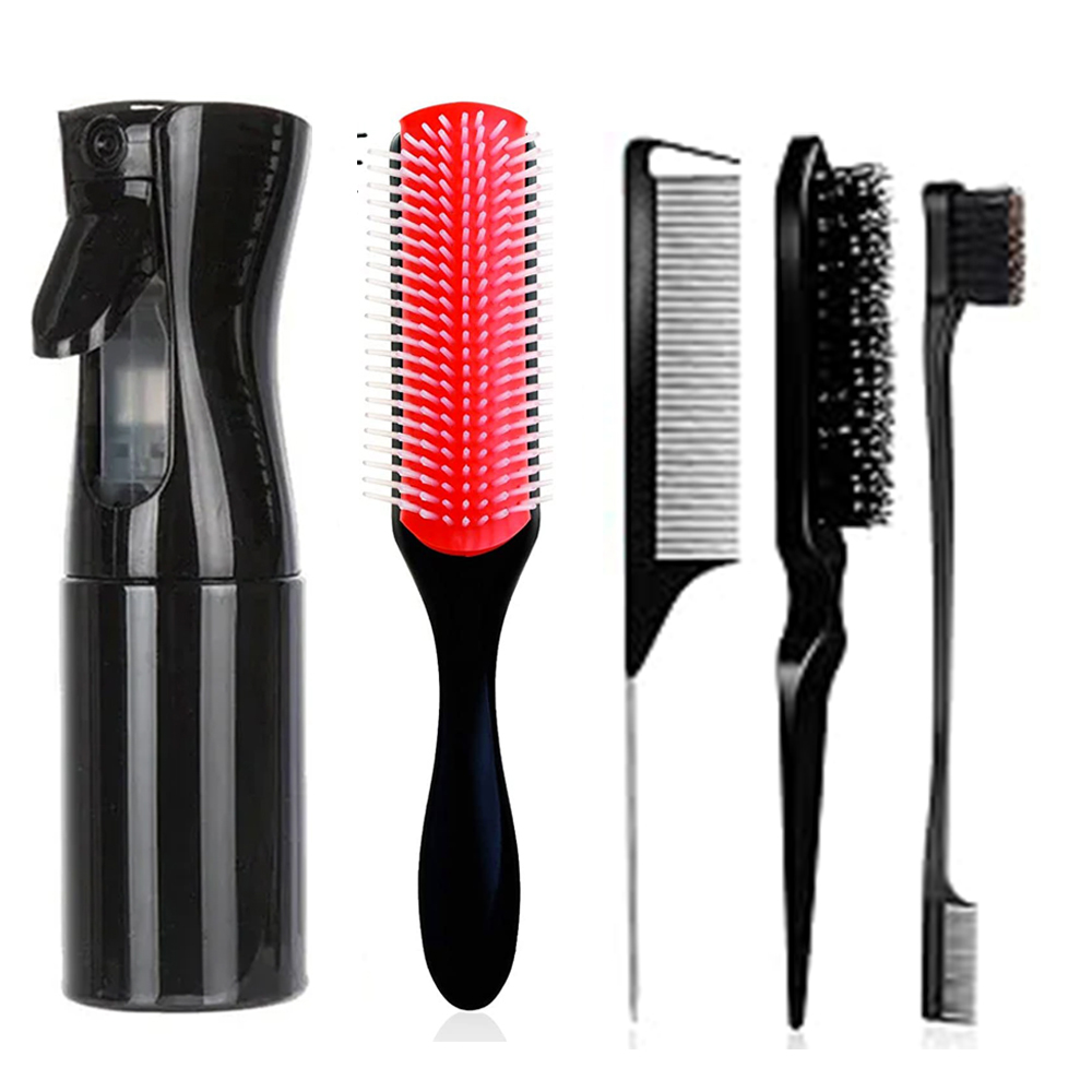 Cepillo desenredante para pelo rizado, cepillos de masaje, fácil de limpiar, herramientas de peinado para el cuidado del cabello, 5 unidades por juego: Rojo