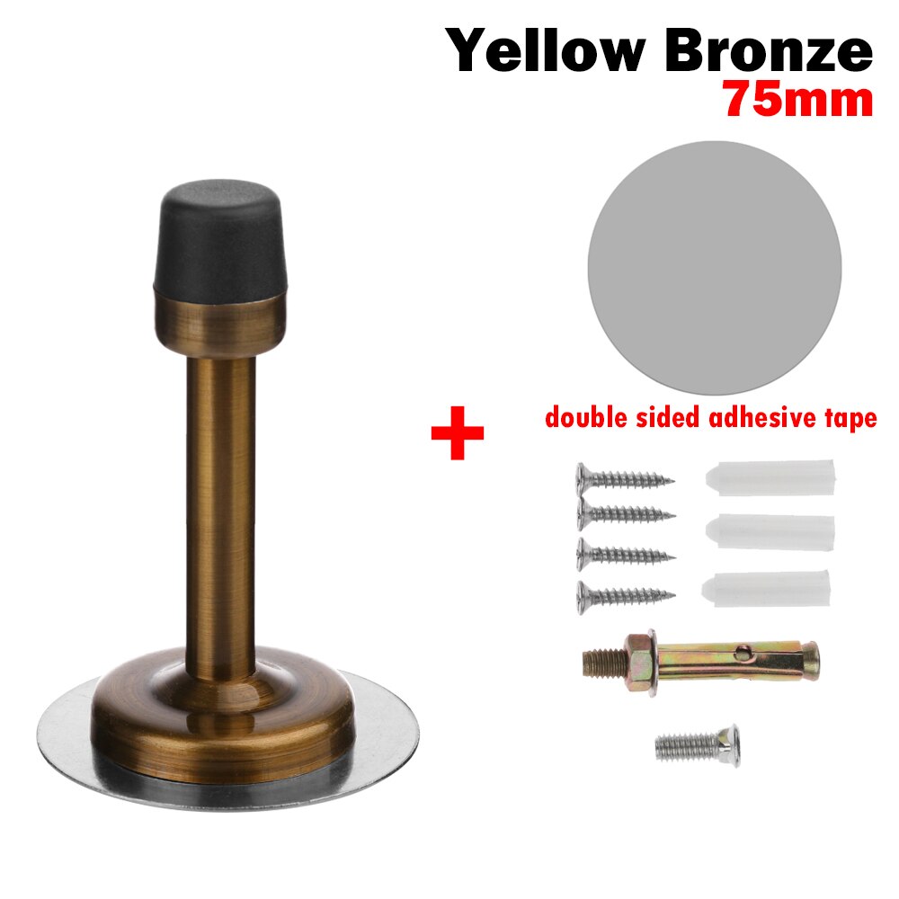 1PC Round Double Use Door Stops Anti-Collision Rubber Stopper Buffer Stainless Steel Self Adhesive Door Holder Protection: 75mm-yellow bronze
