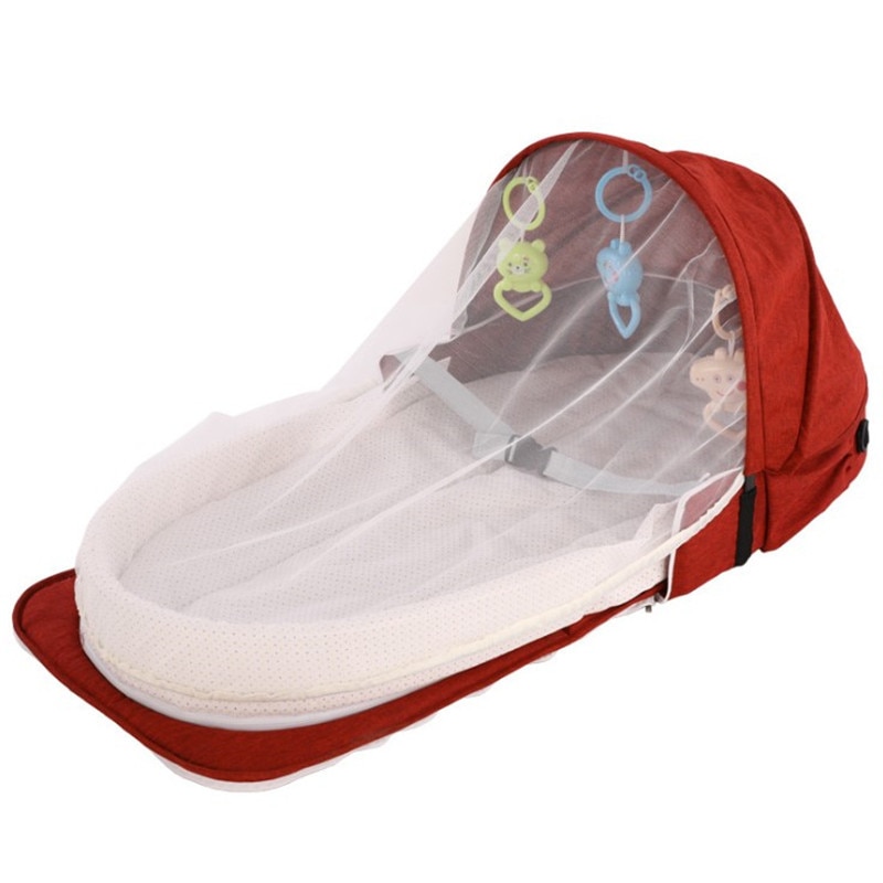 Bærbar bassinet til baby seng rejser sammenfoldelig solbeskyttelse myggenet åndbar spædbarn sovekurv (inkluderer gratis legetøj)