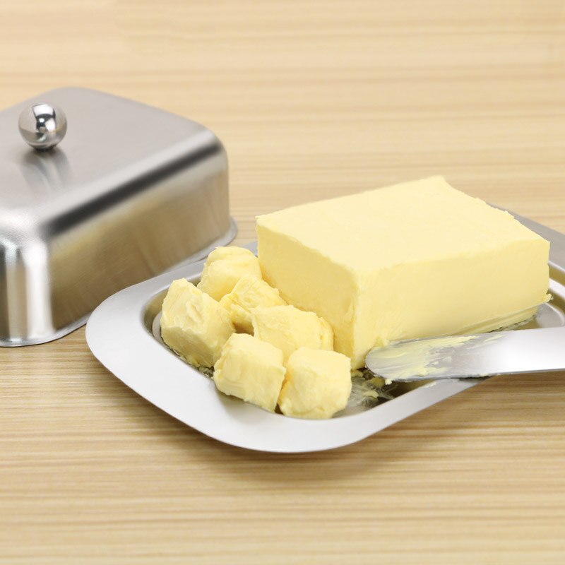 Stainless Steel Butter Dish Box Container Cheese Server Storage Keeper Tray with Gold Lid Fruit Salad Cheese Dish Box Case