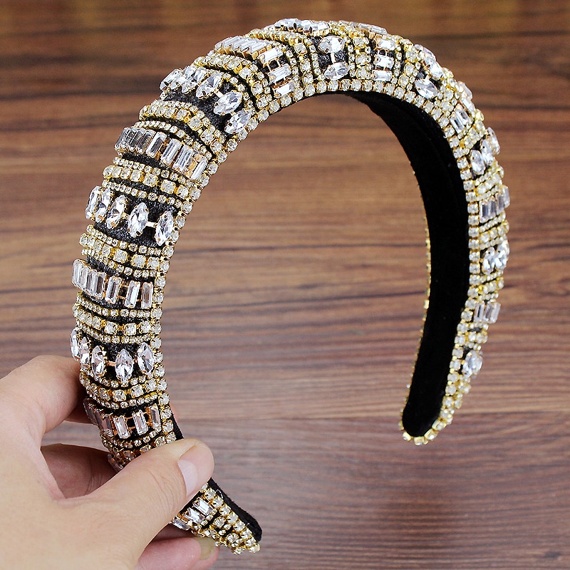 Fatti a mano di Charme Accessori Dei Capelli Delle Donne Lucido Trasparente di Cristallo Della Sposa Oro Della fascia di Strass Elegante Hairband per La Cerimonia Nuziale Del Partito