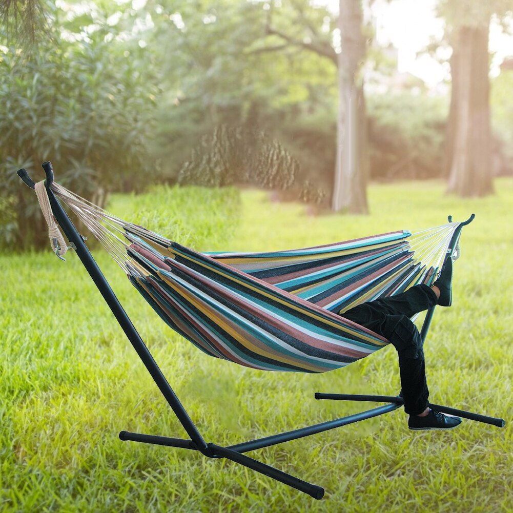 Portable Canvas Hammock Thicken Stripe Double Single People Hanging Hammock Travel Camping Sleeping Bed Outdoor Furniture