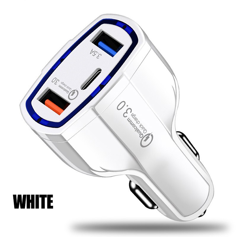 Chargeur de voiture QC 3.0 à 2 Ports USB C, Charge rapide 3.0, adaptateur de Charge pour téléphone portable, pour iPhone X Xs Xiaomi: White