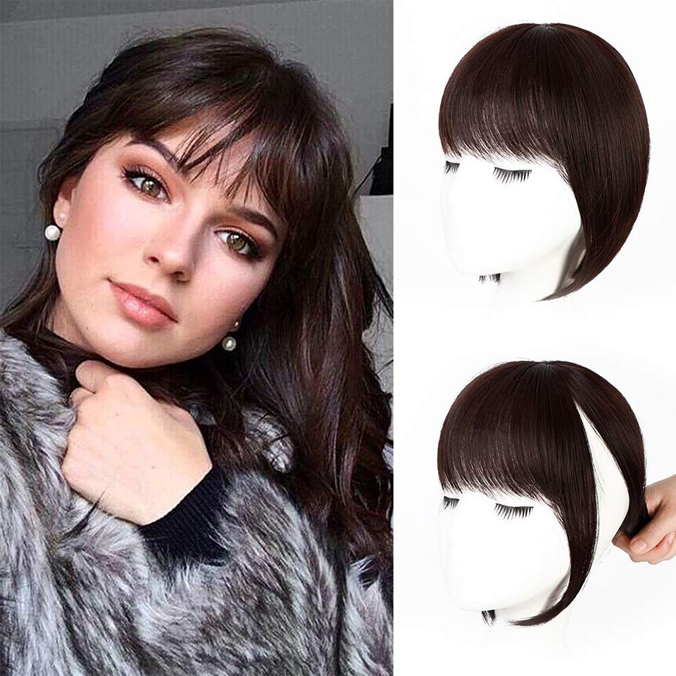 Vigorous Black Synthetic Hair Fringe Clip Bangs Clip In Hair Extension 3D Natural Franch Bangs High Temperature Fiber: dark brown