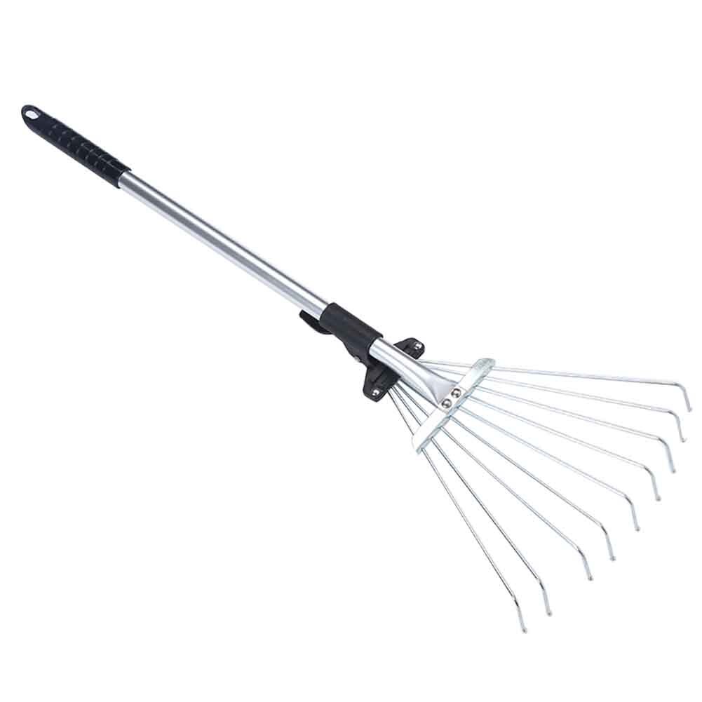 Rastrillo telescópico ligero para jardín, cepillo de hojas portátil de acero inoxidable, 9 dientes, recoger restos sueltos, herramienta de mano, ventilador, escoba