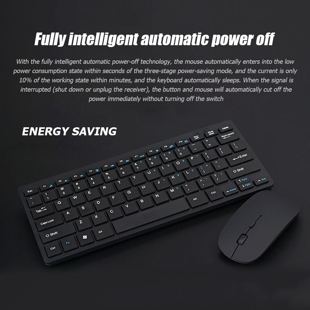 Keyboard Mouse Combos Wireless 2.4GHz 77 Keys Keyboard Silent Optical Office Mouse Combo for Laptop PC Black