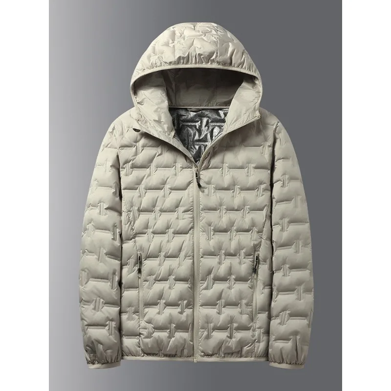 Chaqueta de plumón blanca de invierno para hombre, chaquetas acolchadas con capucha plisadas a prueba de viento con autocalentamiento de grafeno, abrigos cálidos informales, ropa masculina: M / Rojo