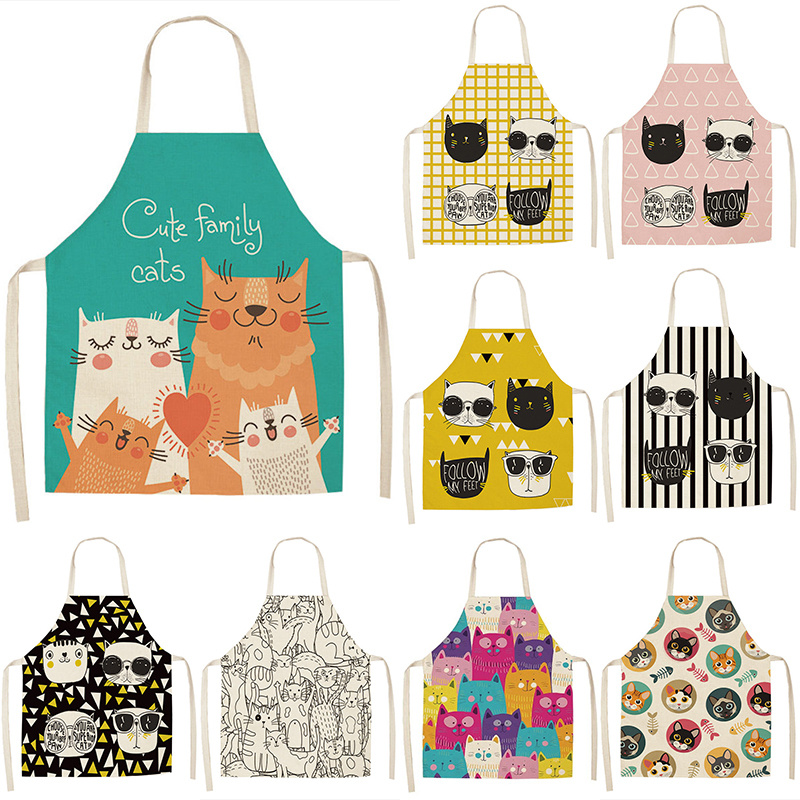 limpieza hogar delantal cocina mujer Delantal con Gato de dibujos animados para mujer y hombre, accesorios de cocina para hornear, delantal de cocina, delantal de café