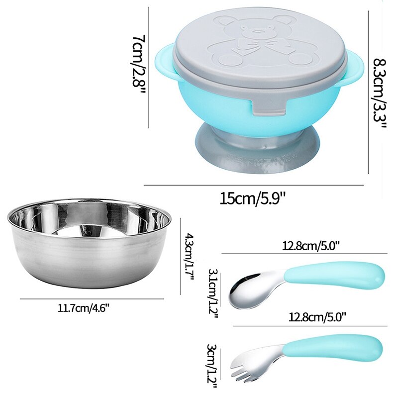 Ensemble de vaisselle en acier inoxydable, bol d&#39;alimentation pour bébés, enfants en bas âge, dessin animé Anti-chute, ensemble de nourriture thermique, bol cuillère Spork: S7